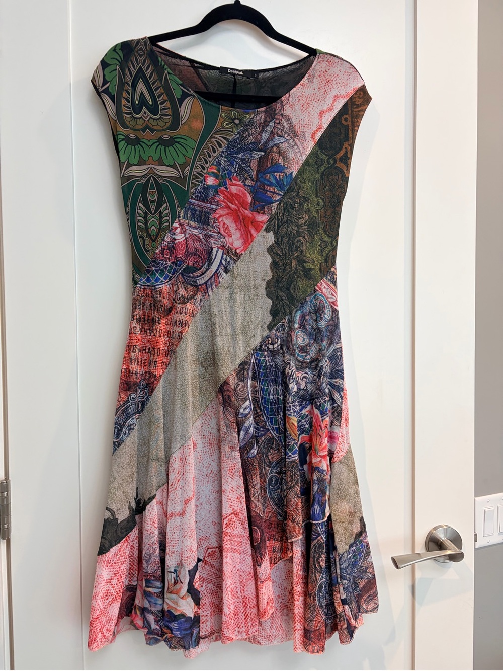 Desigual Asymmetrical Handkerchief Hem Art Print Dress Size Small